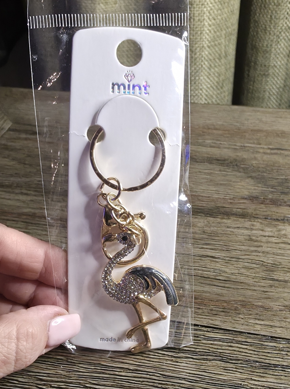 Mint Gold and Silver Flamingo Keychain Card Holder